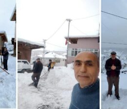Tokat’ta köy halkı kar yağışını türkülerle karşıladı