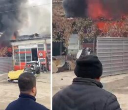 Tokat’ta kaportacı dükkanında korkutan yangın