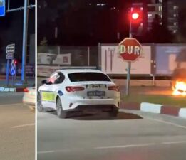 Polisin durdurduğu motosiklet sürücüsü, motosikletini ateşe verdi