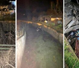 Otomobil dereye uçtu, sürücü ölümden döndü