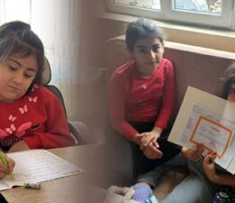 Minik Eylül karnesini evinde aldı