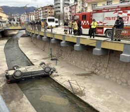 Tokat’ta, Ehliyetsiz sürücü otomobiliyle kanala uçtu