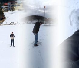 Yayladaki göl buz tuttu, insanlar üzerinde yürüdü