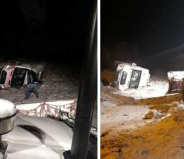 Devrilen ambulansın sürücüsü yaralandı