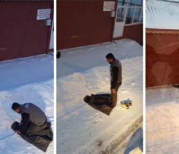 İl Özel İdaresi ekipleri yoğun kar altında hem çalıştı, Hem namaz kıldı