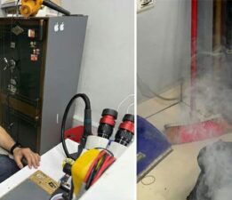 Duman çıkan bataryaları suyla söndürmeye çalıştı