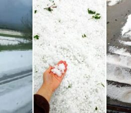Tokat’ta dolu nedeniyle araziler beyaza büründü