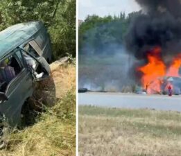 Kazaya karışan midibüs, kazadan 1 saat sonra yandı