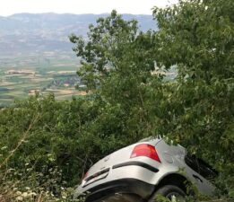 Yoldan savrulan otomobil ağaça çarparak durabildi