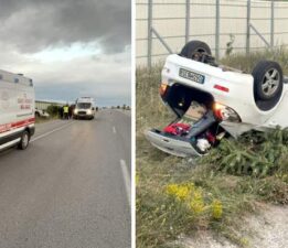 Ters dönen otomobilden sağ kurtuldular