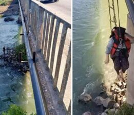 Serinlemek için girdiği suda mahsur kaldı