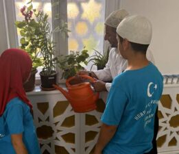 İmamın girişimiyle cami adeta çiçek serasına dönüştü
