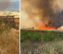 Tokat’ta ekili arazide çıkan yangına müdahale ediliyor