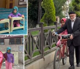Torunlarını Kur’an öğrensin diye her gün bisikletiyle camiye götürüyor