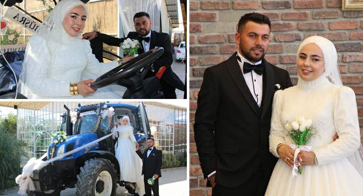 Traktör gelin arabası oldu, gelin direksiyona geçti