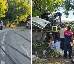 Virajı alamayan minibüs devrildi: 2 yaralı
