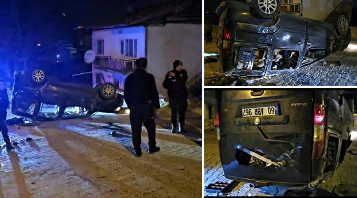 Takla atan araçtaki 5 kişi yaralandı