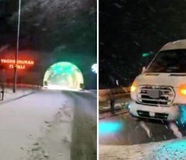 Kar yağışının etkili olduğu Yağdonduran Geçidi’nde sürücüler güçlükle ilerledi