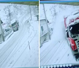 Kontrolden çıkan tır eve çarptı, Kaza anı kamerada