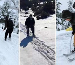 Tokat’ta inşaat ustaları sandalye bacağından “kayak takımı” yaptı