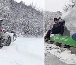Kar nedeniyle yol kapandı, cenaze iş makinesiyle taşındı