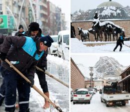Tokat Belediyesi yoğun kar yağışına karşı tam kadro 7/24 sahada