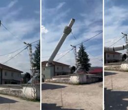 Depremde hasar gören “Kümbetli Köy Camii” minaresi kontrollü şekilde yıkıldı
