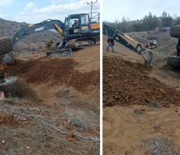 Tokat’ta uçuruma yuvarlanan traktörü kurtarmaya giden kepçe de devrildi