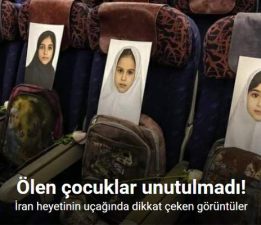 İran heyetinin uçağına ABD’nin Minab’daki saldırısında ölen çocukların fotoğrafları konuldu
