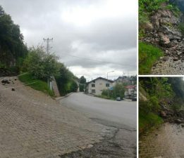 Niksar’da sağanak nedeniyle kaya parçaları yola düştü