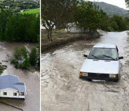 Tokat’ta taşkında mahsur kalan araç son anda kurtarıldı