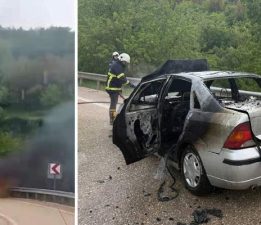 Tokat’ta alev alan otomobil demir yığınına döndü