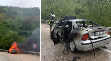 Tokat’ta alev alan otomobil demir yığınına döndü