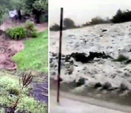 Tokat’ta dolu yağışı yolları beyaza bürüdü