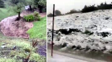 Tokat’ta dolu yağışı yolları beyaza bürüdü