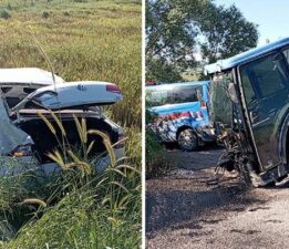 Tokat’ta otomobil ile çarpışan traktör ikiye bölündü: 2 yaralı