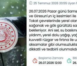 Tokat’ta kuvvetli sağanak yağış uyarısı