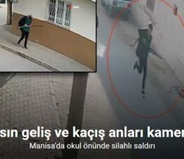 Turgutlu’da okul önünde silahlı saldırı yapan şahsın geliş ve kaçış anları kamerada
